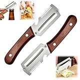 2PCS Multi-Functional Vegetable Peeler for Kitchen with Wooden Handle and Bottle Opener, 3 in 1 Stainless Steel Green Onion Slicer Kitchen Gadgets Tool for Fruit Veggie Potato Pumpkin Apple Carrot