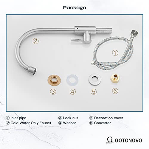 Gotonovo SG_B07C83X71G_US Stainless Steel Cold Water Kitchen Sink Faucet Brushed Nickel Bathroom Single Handle Bar Faucet Faucet Single Temperature Water Only Silver Rotatable thumb #6