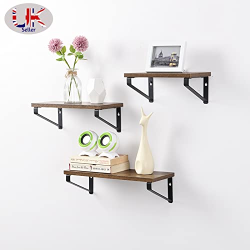 spot on dealz® Set of 3 Rectangle Black floating decorative hanging shelves with MDF wood rustic shelf and metal wire frame industrial wall mounted shelving unit Living Room furniture - Cosy Home Interiors spot on dealz® Set of 3 Rectangle Black floating decorative hanging shelves with MDF wood rustic shelf and metal wire frame industrial wall mounted shelving unit Living Room furniture - Image 6