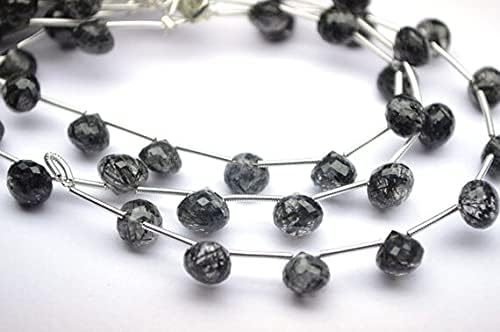 Quartz noir rutilé perles oignons facettées briolette 7-8mm naturel