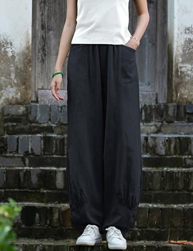 Women's Cotton Linen Pants Casual Elastic Waist Relax Fit Lantern Trouser Baggy Pants with Pockets3