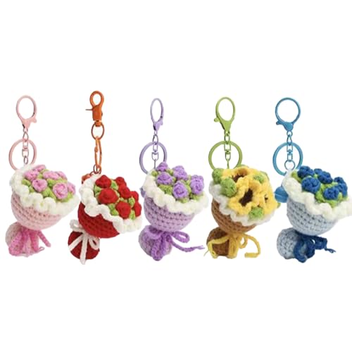 Gniwhd Crochet Rose Bouquet Cute Keychain for Women,...