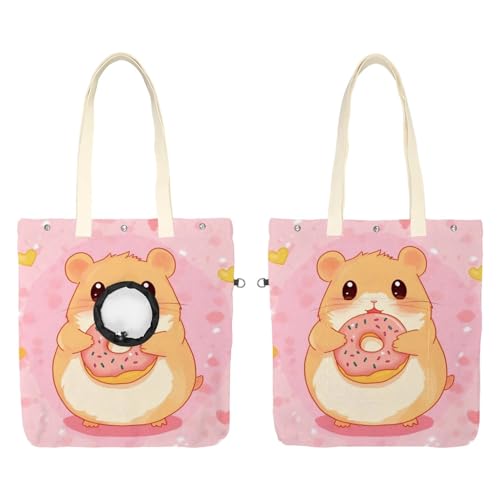 Pet Canvas Shoulder Bag Soft-Sided,Dog Purse Carrier for Small Dogs and Cats, Portable Pet Handbag with Adjustable Hole, Pet Washable Travel Tote Bag,Cute Hamster Donut 19.3''x16.5''