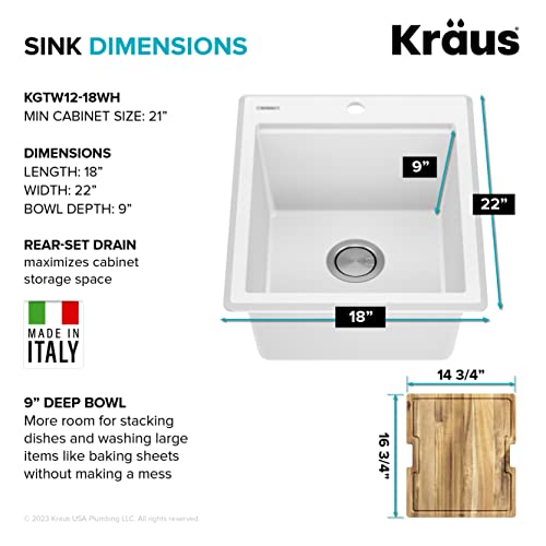 Kraus Bellucci 18-Inch Granite Composite Workstation Drop-In Top Mount Single Bowl Kitchen Bar Sink In White With Accessories, Kgtw12-18Wh #TOP7