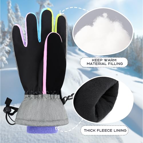 Image of Duoyeree Kids Winter Gloves, Waterproof 5-Finger Ski Gloves 4-13Y