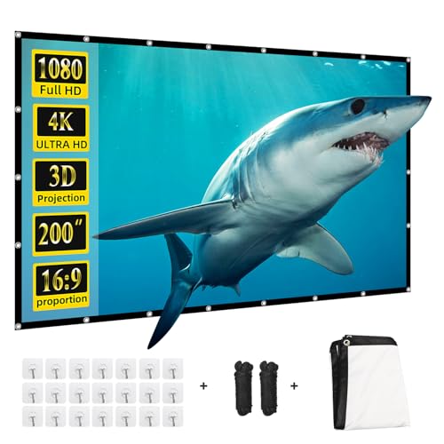 Projector Screen 200 INCH DUYIKJ Foldable Washable Portable Rear Front Projector Screen 4K Indoor Outdoor 16:9 HD Projection Movies Screen for Backyard Home Theater Office