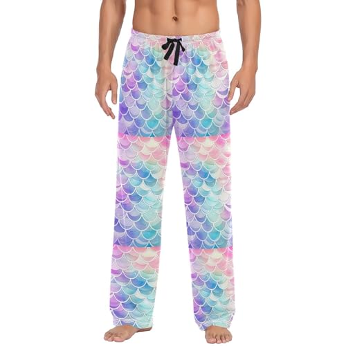 Men's Rainbow Mermaid Pajama Pants with Elastic Waistband | Soft Lounge Sleepwear | Breathable Sleep Pants for Home（543）