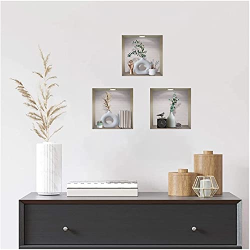 Iarttop 3D Vase Art Magic Wall Decal, Elegant White Vases Wall Sticker, Vintage Green Plants Decals For Dining Room Bedroom, Creative Diy Botanical Living Room Wall Art Mural, Set Of 4 (12”X12”) #TOP3