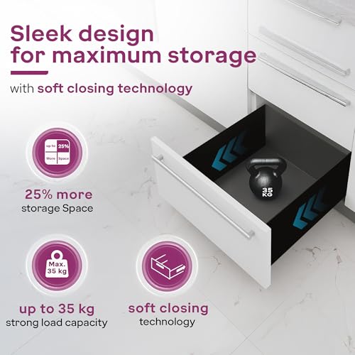 Image of Godrej Kitchen Fittings| Soft Close Slim Drawer Slides | 35 Kg Load Capacity | 3D Three-Way Adjustment Clips | for Kitchen Cabinets & Modular Furniture | Available in 8 X 12 inch, Black