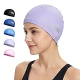 Badekappe aus Stoff für Erwachsene, Damen, Herren, Kinder, 8 14 16, Wasserabweisende Silikonschicht, Badekappe aus Stoff, Geschenke für Schwimmer, leicht für Pool, Bahnenschwimmen (Lila)