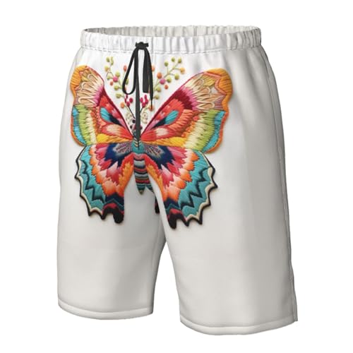 Embroidery Colorful Butterfly Print Stylish Beach Shorts Swim Trunks Lightweight Breathable Summer Outdoor Activities 5