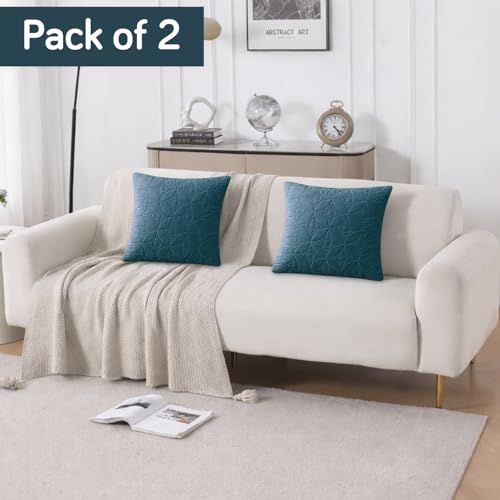 Image of HOKIPO 100% Leakproof Quilted Cushion Cover for Sofa 16x16 Inches, Set of 2, Prussian Blue (AR-6280-PBL*2)