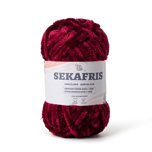 Sekafris Chenille Velvet Soft Yarn Burgundy 1 Pack