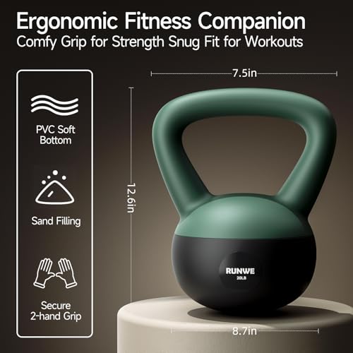RUNWE Soft Kettlebell 5lb 10lb 15lb 20lb 25lb, Sand Filled Quiet Floor-Friendly Kettlebell, Anti-Slip Home Gym Fitness Equipment for Apartment Postpartum Recovery, Safety for Women Men & Beginner by RUNWE - Used condition - Image 7