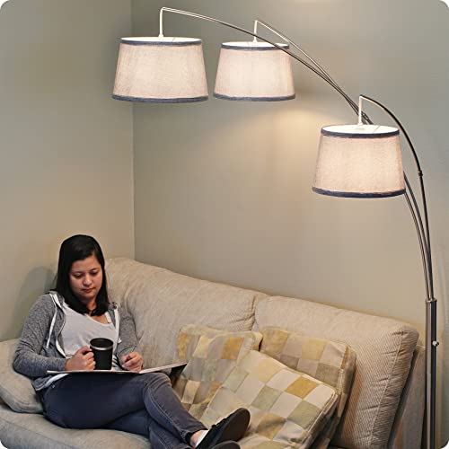 Kira Home Akira 78.5" Modern 3-Light Arc Floor Lamp With 3-Way Switch, Gray Burlap Shades + Brushed Nickel Finish #TOP1