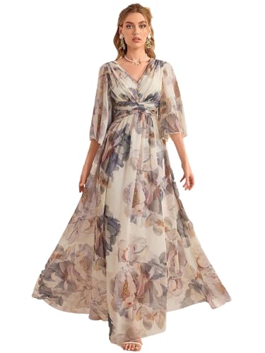 Womens Summer Dresses,Floral Patterns Vintage Elegant Cocktail Long Sleeve Boho Casual Maxi Wedding Guest Dresses for Women