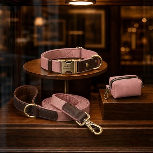 Image of Personalized PU Leather Dog Collars,Quick Release Buckle,Pink,XL