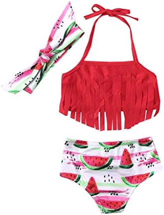 Tronet Summer Baby Girls Tassel Halter Tops Swimsuit 2Pcs Watermelon Print Summer Swimwear Swimsuit Bikini Outfits
