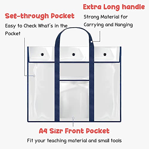 Large Waterproof PVC A2/A3/A4 Paper Art Portfolio Artist Carry Bag Clear Files Tote Bag with Handle Thick Hanging Pouch Teachers Art Students Storage Bag for Drawing Board Canvases Paints Pencils - Image 4
