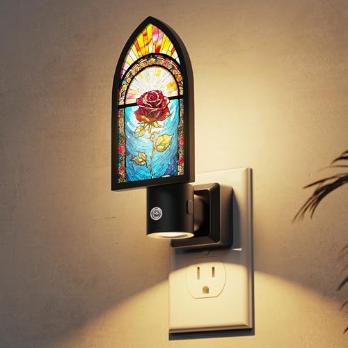 Image of L LOHAS LED Night Lights Plug into Wall, Night Light with Light Sensor, 3000K Soft White, 0-100LM Brightness Adjustable, Acrylic Rose Nightlight for Bathroom Bedroom Hallway