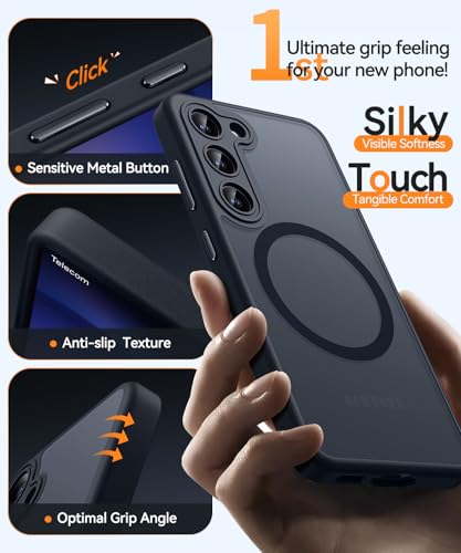 Image of CANSHN Designed for Samsung Galaxy S23 Case [Full Camera Protection] [Compatible with MagSafe] Translucent Matte Shockproof Protective Phone Cover 6.1 Inch - Black