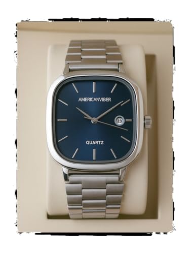AMERICANVIBER Men's Silver Watch, Blue - Image 2