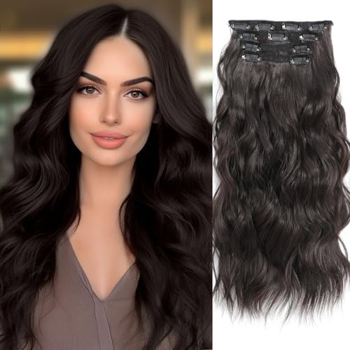 Xuehua Clip in Hair Extensions, 4PCS Dark Brown Hair