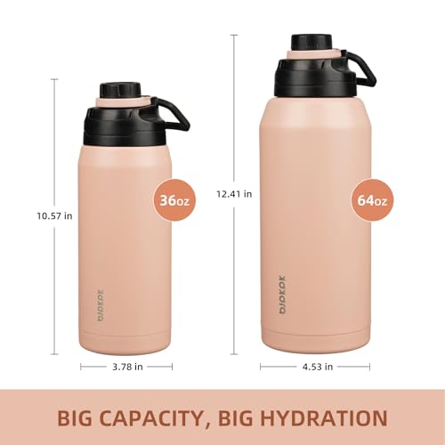 Image of BJPKPK 64 oz Half Gallon Water Bottle, Leakproof Insulated Stainless Jug | Double Wall Vacuum, Keeps Hot /Cold, BPA Free, Dishwasher Safe, Wide Mouth, Spout Lid, Carry Handle, Travel & Hiking, Peach