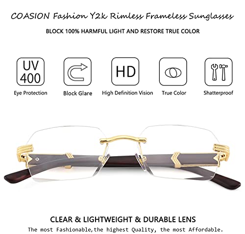 COASION Fashion Rimless Frameless Sunglasses for Women Men Y2k Retro Sun Glasses Square Tinted Glasses3