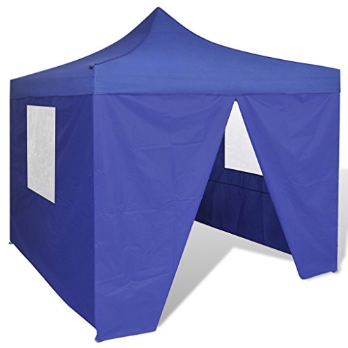 Festnight Carpa Plegable con Paredes Laterales para Jardín Camping 3x3M Cenador Pabellón Plegable Color Azul