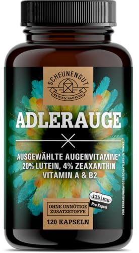 ADLERAUGE Augenvitamine Hochdosiert -WICHTIG: Markenkomplex mit Lutein Zeaxanthin Heidelbeere Beta-Carotin Vitamin A+B 120Stk DE SCHEUNENGUT