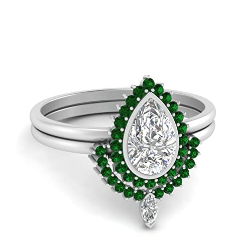 Image of 55Carat Choose Your Gemstone Bezel Pear Shape Halo CZ Diamond CZ Ring Sterling Silver Pear Shape Wedding Ring Sets Ornaments Surprise for Wife Symbol of Love Clarity Comfortable US Size 4 to 12