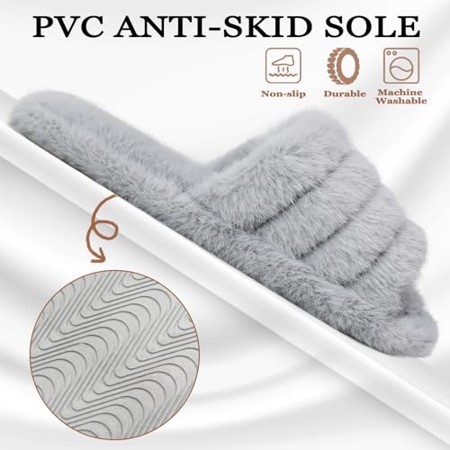 Rosoz Women's Soft Plush Fuzzy Slippers Memory Foam Anti-Skid Sole House Shoes Indoor Outdoor Open Toe Sandals4