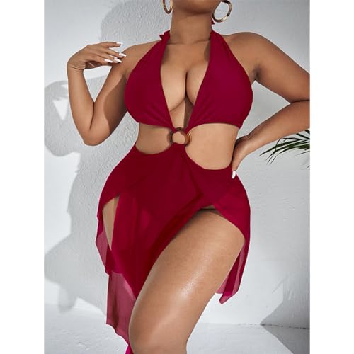 Maillot de bain une pièce grande taille dos nu patchwork galbant - 3