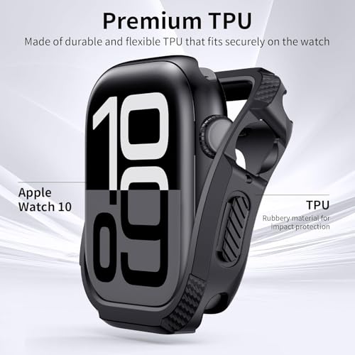 Image of Meyaar Tough Armour Case Compatible for Apple Watch Series 10 42mm |Military Grade Protective Cover, TPU Bumper Case for Apple Watch Series 10 42mm (2024) (Black, 42MM)