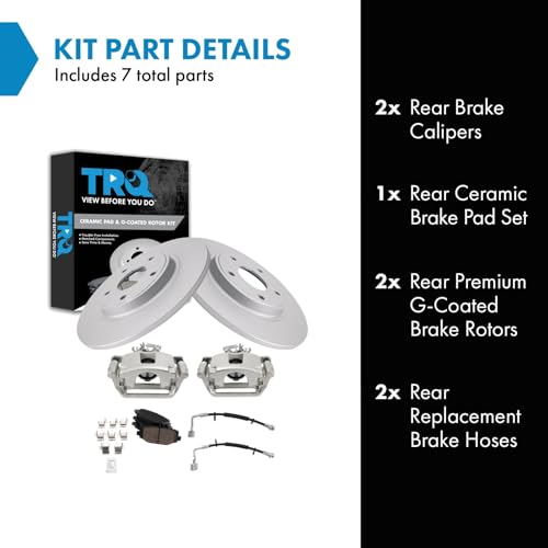 Image of TRQ Rear Brake Pad and Rotor Set Ceramic 328mm G Coated Rotors Calipers Compatible with 2012-2016 Chrysler Town & Country 2012-2018 Dodge Grand Caravan 2013-2015 Ram Cargo Van