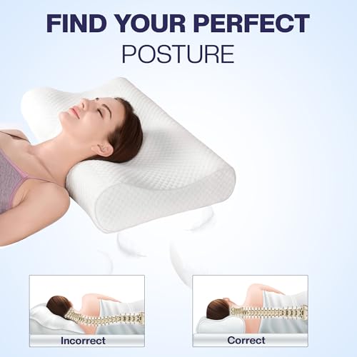 Image of Billebon Memory Foam Pillow, Contour Cervical Orthopedic Memory Foam Pillows Supports Neck Pain and Shoulder Pain for Sleeping, Ergonomic Cervical Pillow Neck Support Pillow for Side Back (Small)