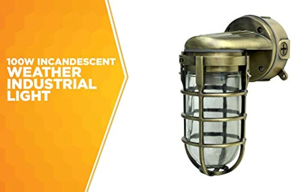 Woods L1707SVAB Traditional 100W Weather Industrial Light Wall Mount Antique Brass