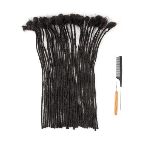 ADIASAI 0.2cm Width 6 Inch 10 Strands 100% Human Hair Dreadlock Extensions for Men Women Kids Full Handmade Human Hair Loc Extensions Permanent Dread Extensions with Needle and Comb Cover