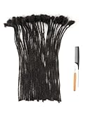 ADIASAI 0.2cm Width 6 Inch 30 Strands 100% Human Hair Dreadlock Extensions for Men Women Kids Full Handmade Human Hair Loc Extensions Permanent Dread Extensions with Needle and Comb