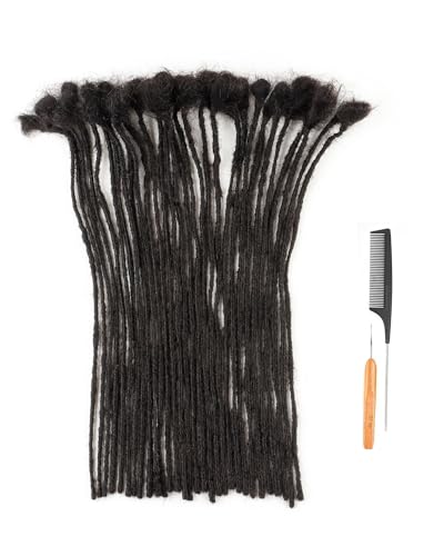 ADIASAI 0.2cm Width 6 Inch 30 Strands 100% Human Hair Dreadlock Extensions for Men Women Kids Full Handmade Human Hair Loc Extensions Permanent Dread Extensions with Needle and Comb