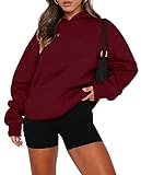 onlypuff Women Basic Tops Long Sleeve Fashion Hoodies with Kangaroo Pocket Wine Red XL