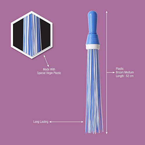 Image of Classy Touch Plastic Broom for Bathroom Cleaning & Home Floor Cleaning| Hard Bristle Broom for Scrubbing in Bathroom|(Size 52 cm, Color Dark Blue ) 60 Plastic Sticks