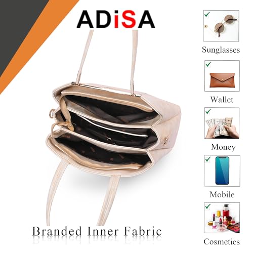 Image of ADISA two tone handbag 3 compartments shoulder bag for women and girls with sling belt (AD4084)