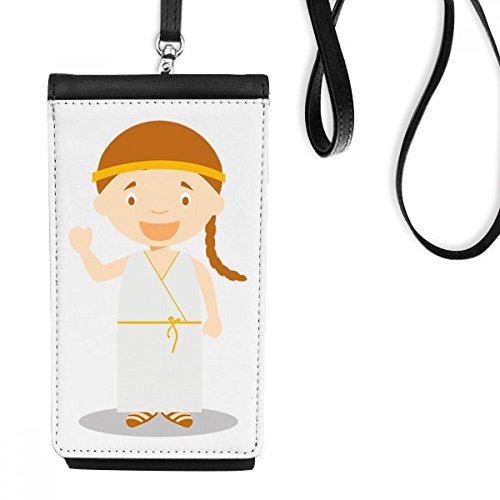 Bourse hanging téléphone blanc et noir en cuir avec longue bandoulière