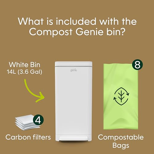 Compost Genie I000715 Kitchen Compost Bin, White Stainless-Steel Large, 3.6 Gallon, Indoor Odorless Composting thumb #1