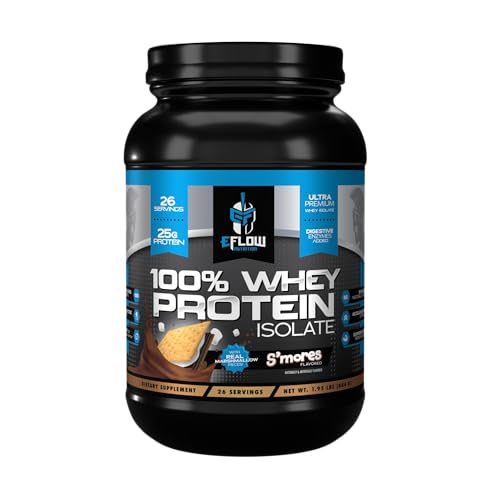 eFlow Nutrition 100% Whey Protein Isolate - Gluten & Lactose-Free Digestive Enzymes Added, Low Carb, Post Workout Shake, Fast Digesting for Optimal Muscle Recovery - S'Mores (26 Servings)