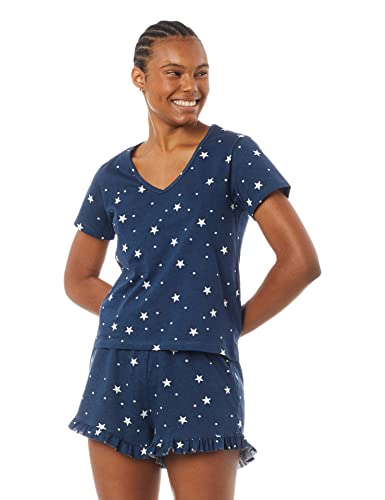 Pijama Curto Estampado Decote V, Hering, Azul Escuro, P, Feminino