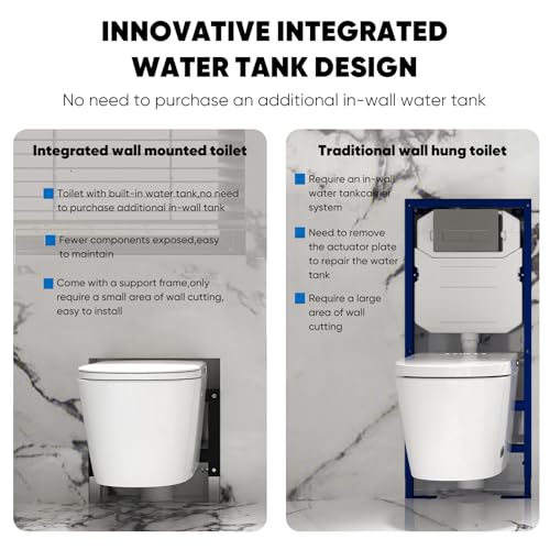 Image of Basic Smart Function Wall Hung Toilet Combo, Built-In Water Tank, Heated Seat,Auto Flush,Foot Sensor Flush,Nightlight, with In-Wall Carrier (No Need to buy an Additional Water Tank)