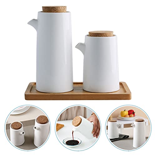 Luxshiny Ceramic Seasoning Bottle Set including Oil can and Spice Kettles on Wooden Tray Heat Resistant Sauce Dispensers for Kitchen Cooking and Table Use Easy to Clean Liquid Condiment Storage Pots - Image 4